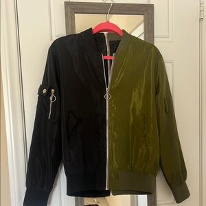Stylish Black and Green Women's Bomber Jacket